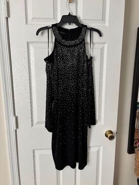 INC  dress black silver studded long sleeve - peep shoulder - cocktail - evening